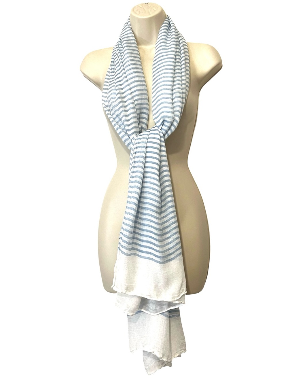 Vince Sheer Stripe Wool-Blend‎ Scarf, Color Sky / Optic White, 80x40
